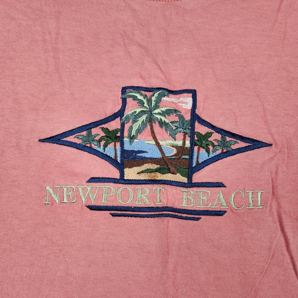 Vintage Newport Beach Shirt Mens Medium Pink Embroidered Palm Tree Logo 90s Y2k
